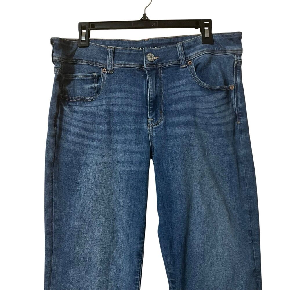 American Eagle Kick Boot Jeans Womens Size 14 Long Distressed Next Level Stretch - Picture 2 of 7